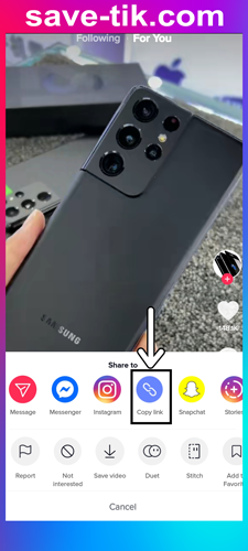 نسخ رابط الفيديو الذي تود تحميله